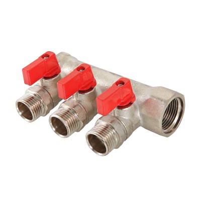Коллектор VALTEC с шар.кр. 3/4"х2вых. 1/2" НР ник. (32)