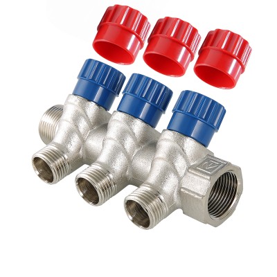 Коллектор VALTEC с р/вент. 1"х2вых. 3/4" евроконус НР ник.(1/60) 