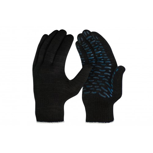 Перчатки с ПВХ -волна  6-нитка черные