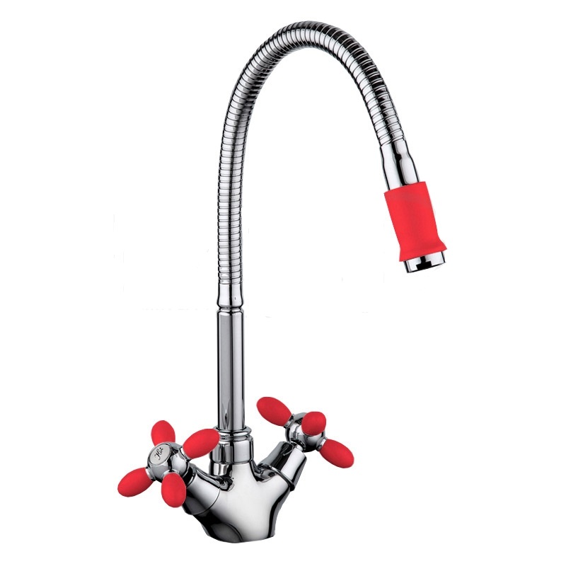 Смеситель для кухни с гайкой и гибким изливом красный  FR43127-10