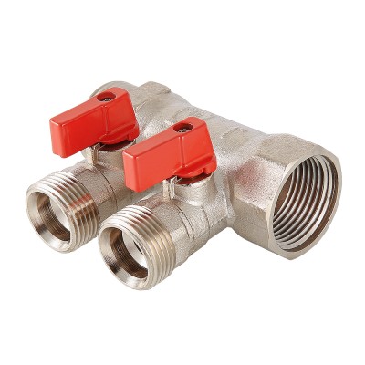 Коллектор VALTEC с шар.кр. 1"х2вых. 3/4" евроконус НР ник. (1/30)
